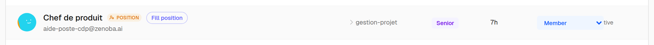 A position's row in the directory: the badge tells it apart from a person, the Fill button invites someone to take it.