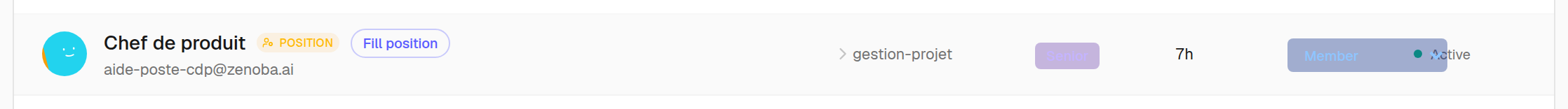 A position's row in the directory: the badge tells it apart from a person, the Fill button invites someone to take it.