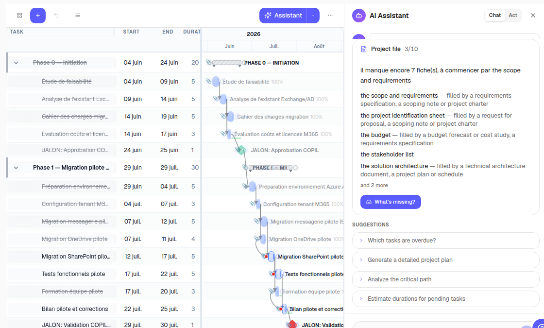 Project AI assistant: conversation, proposals and journaled writes.